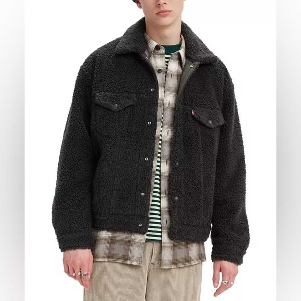 Levi's Men's Relaxed Vintage Fit Black Sherpa Fleece Trucker Jacket